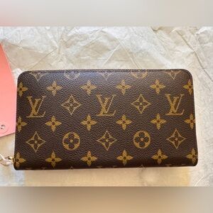 Authentic Louis Vuitton Monogram Zippy Organizer LV Leather Wallet Gold Zipper